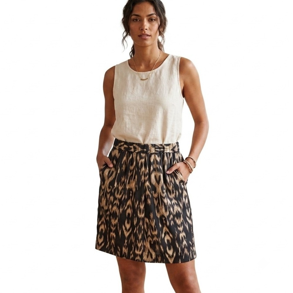 Chico's A-Line Skirt Women 1 M Black Tan Ikat Animal Print Elastic Waist Pockets